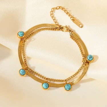 EILIECK 316L Stainless Steel Turquoise Stone Charm Bracelet For Women New Fashion Waterproof Wrist Chain Jewelry New Gift Bijoux 5