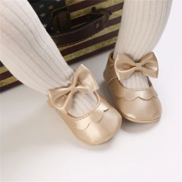 Baby Girls Shoes Mary Jane Flats Princess Bowknot Dress Shoes PU Anti-slip Soft Sole First Walkers Crib Shoes for Infants 2