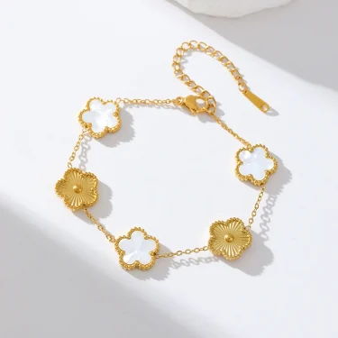 EILIECK 316L Stainless Steel Four Leaf Clover Flower Bracelet For Women Trendy Wrist Chain 18K Gold Plated Jewelry Gift Party 5