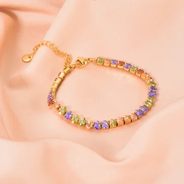 Stainless Steel Colorful Cubic Zirconia Crystal Bracelet Fashion Women's Bling Bangle Chain High-Grade Premium Jewelry Gift 6