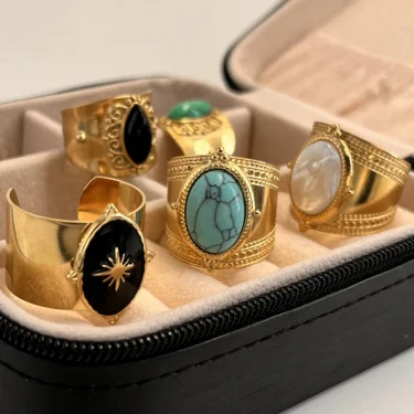 Bohemia Turquoise Natural Stone Wide Open Rings for Women 14K Gold Plated Stainless Steel Ring Finger Rings Women Jewelry Gifts 1