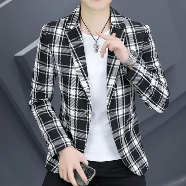 2025 High-quality Fashion Handsome Casual Business Plaid Suit Men's Coat Suit Slim-fit Blazer Slim Masculimo Mens Blazer Jacket 3