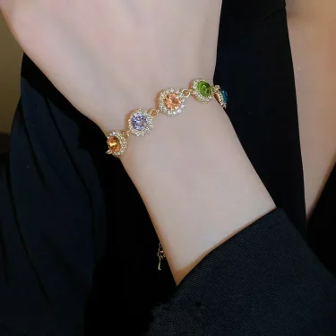 Luxurious Colorful Crystal Chain Bracelet For Women Fashion Personalized Daily Accessory Party Jewelry Birthday Anniversary Gift 5