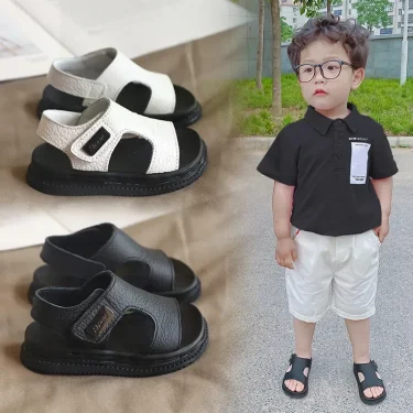 Summer Beach Sandals For Boys Korean Style Fashion Children Footwear PU Leather Anti-slippery Soft-soled Kid's Shoes 2