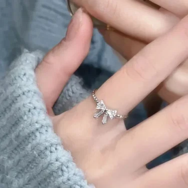 New Exquisite Zircon Bow Open Adjustable Ring For Women Fashionable Personalized Daily Accessory Party Jewelry Birthday Gifts 3