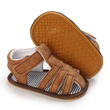 2025 NEW 0-18Months Kids Newborn Baby Boys Fashion Summer Soft Crib Shoes First Walker Anti Slip Sandals Shoes Soft Sole 3