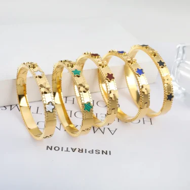 Hot Sale Fashion Gold Color Stainless Steel Flower Bracelets & Bangles For Women Cute Bracelet Jewelry Party Gift Clover 4