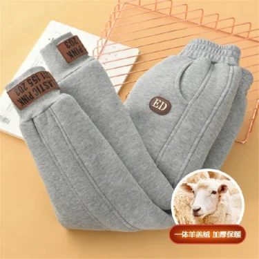 2025 Children Thick Cotton Pants Winter Boys Girls Padded Plush Velvet Trousers Big Kids Lamb Wool Warm Snow Pants 4-14 Years 4