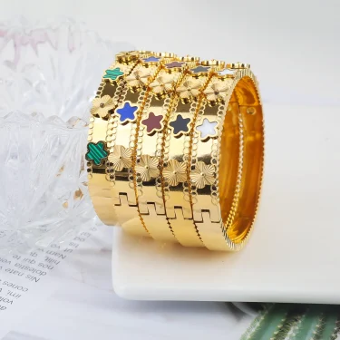 Hot Sale Fashion Gold Color Stainless Steel Flower Bracelets & Bangles For Women Cute Bracelet Jewelry Party Gift Clover 2