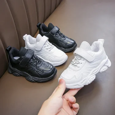 Children White Running Shoes Kids Fashion Sneakers PU Soft Breatheable Comfortable Boys Girls School Sports Shoes Size 26-37 1
