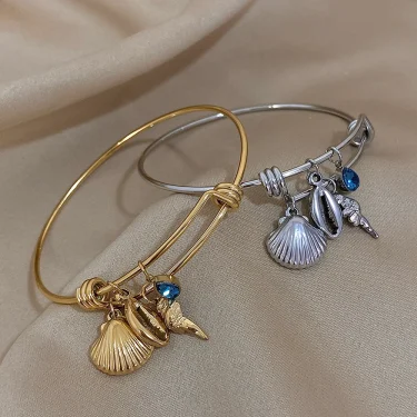 Greatera Gold Color Conch Shell Charm Stainless Steel Adjustable Bracelets Bangles for Women Ocean Animal Bracelet Beach Jewelry 2