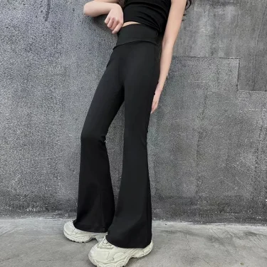 Fashionable And Comfortable High Elasticity High Waist Black Flared Yoga Pants, Suitable for girls aged 4-13 4