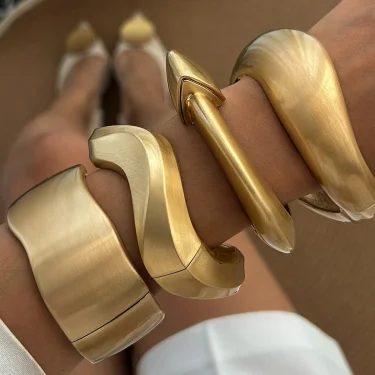 KMVEXO Chunky Heavy Wide Metal Water Drop Bangles for Women Gold Color Open Cuff Thick Irregular Wave Bangle Bracelet Jewelry 4