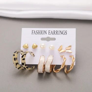 Punk Leopard Acrylic Resin Hoop Earrings Set for Women Trendy Gold Silver Color Butterfly Pearl Circle Earrings Gifts Jewelry 2
