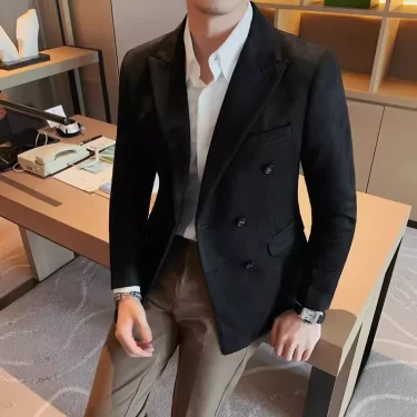 2025 High-quality fashion handsome business casual suede suit jacket men's autumn/winter Korean slim solid color suit 2