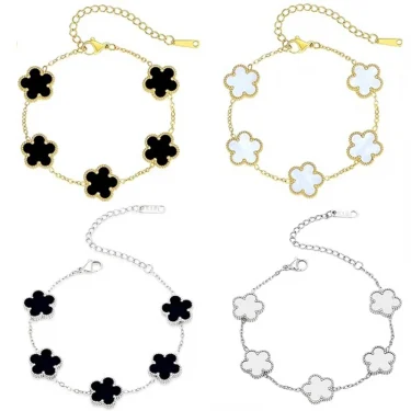 Lucky Clover Women's Hand Bracelets Double Sided Flowers Jewellery Gifts Stainless Steel Bracelet Gold Plated Bracelets Man 1