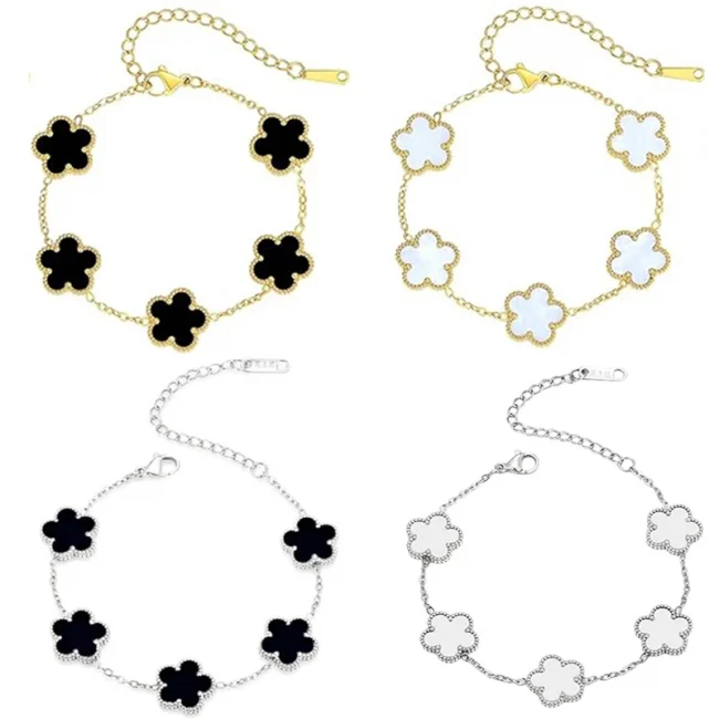 Lucky Clover Women's Hand Bracelets Double Sided Flowers Jewellery Gifts Stainless Steel Bracelet Gold Plated Bracelets Man 1