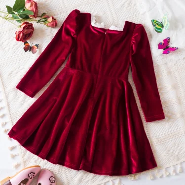 Autumn Winter Dress for Kids Girls Green/Red Color Christmas Costume Elegant Birthday Party Princess Dress Children's Clothing 6
