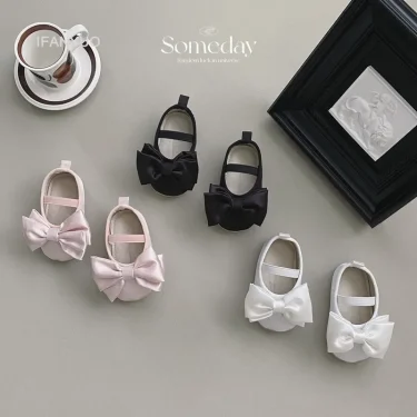 Baby Shoes Spring Autumn Girl's Bow Ballet Style Satin Soft Sole Shoe Baby Anti-slip and Anti Drop Heel Princess Toddler Shoes 4