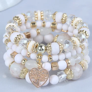 DIEZI Bohemian White Crystal Beads Strand Bracelets For Women Girls Ethnic Tree Of Life Charm Wrap Bracelet Pulseira Feminina 1