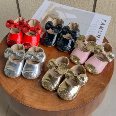 Infant Baby Girls Soft Sole Bowknot Princess Wedding Dress Mary Jane Flats Prewalker Newborn Light Baby Sneaker Shoes 2
