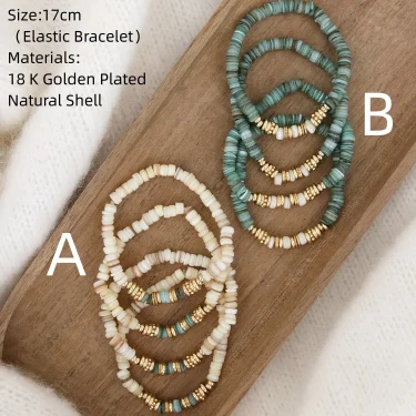 CCGOOD Boho Natural Shell Beaded Bracelets Ladies 6mm Shell Spacer Beads Bracelet for Women Bohemian Summer Beach Jewelry 2