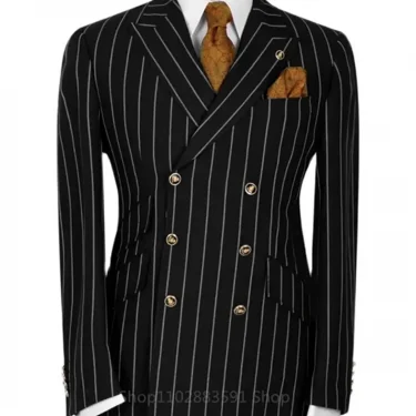 1 Piece Classic Stripe Slim Fit Men's Suits Jacket Set For Groom Wedding Peaked Lapel Tuxedo Formal Business Blazer Only 1