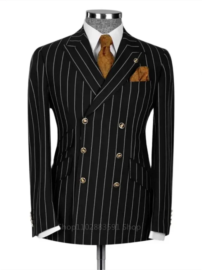 1 Piece Classic Stripe Slim Fit Men's Suits Jacket Set For Groom Wedding Peaked Lapel Tuxedo Formal Business Blazer Only 1