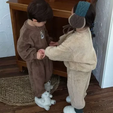 Korea Toddler Girls Cute Sweatshirt Suits Warm Hoodies+Pants 2pcs Sets Children Boys Outfits Winter 5