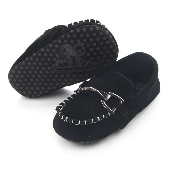 Toddler First Walkers Infant Newborn Anti-slip Shoes Iron Buckle Frosted Leather Peas Shoes for Baby Boy Rubber Sole Moccasins 3