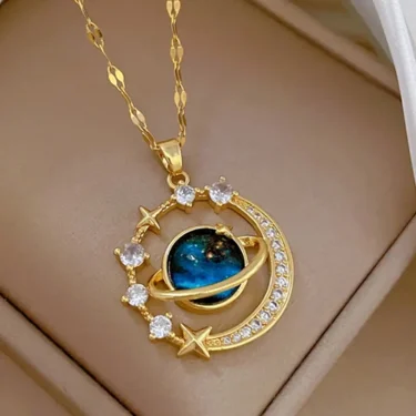 Light Luxury Titanium Steel Star Series Necklace for Women Gold Color Planet Moon Astronaut Pendant Necklaces Jewelry Gifts 2