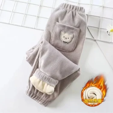 Kids Warm Pants Autumn Winter Girls Thicken Trousers Baby Boys Cute Bear Print Children Casual Harem Pants 6