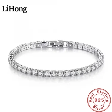Lihong S925 Sterling Silver Bracelet Zirconia Tennis Ball Women Fashion Simple Engagement Wedding Charm Jewelry 4mm 16-20cm 1