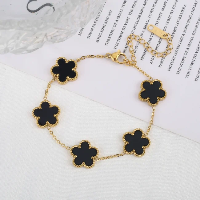 Classic Stainless Steel Hot Selling Golden Clover Adjustable Bracelet Luxury Five Leaf Flower Bracelet Jewelry For Women Gift 3