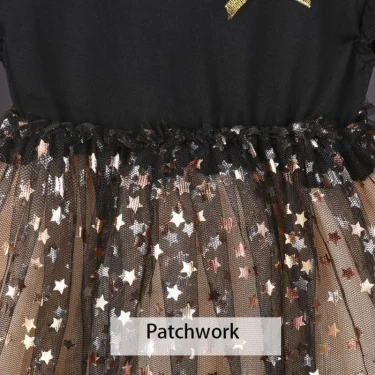 Spring Summer Kid's Clothes Girls Long Sleeve A-line Dresses 1-6 Years Star Sequin Mesh Patchwork Princess Dress 4
