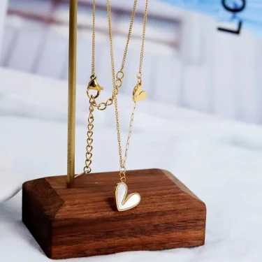ANENJERY L316 Stainless Steel White Shell Heart Pendant Necklace for Women Dainty Simple Tender Clavicle Chain Jewelry Gift 2