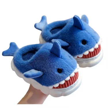 New Cute Cartoon Warm Shark Fluffy Slippers Baby Winter Indoor Cotton Shoes For Girls Home Children's Non-slip Mule For Kids Boy 5