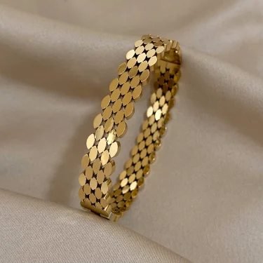 AENSOA 316L Stainless Steel High Quality Bubble Popcorn Shape Oval Bracelet Bangle Minimalist Metal Texture Rust Proof Jewelry 4