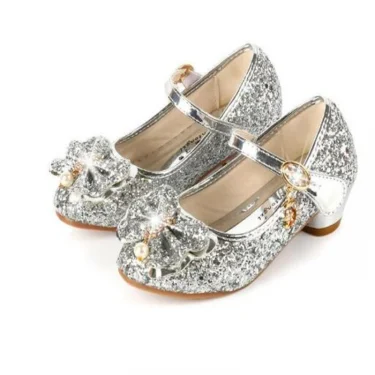 Princess Butterfly Leather Shoes Kids Diamond Bowknot High Heel Children Girl Dance Glitter Shoes Fashion Girls Party Dance Shoe 2