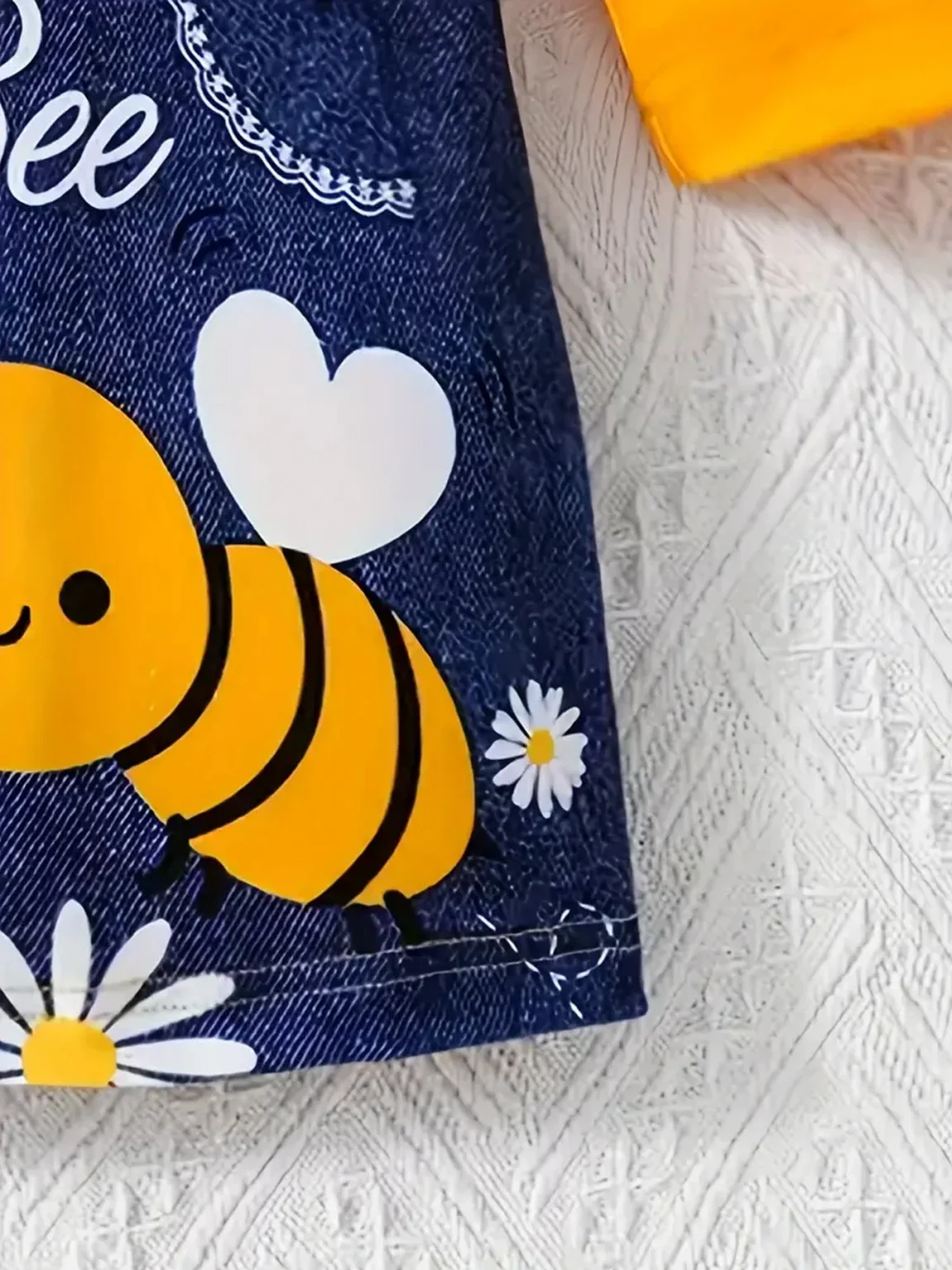 Cute Bee Print Suspender Spliced Dress For Girls, Round Neck Long Sleeve Casual Dress 6