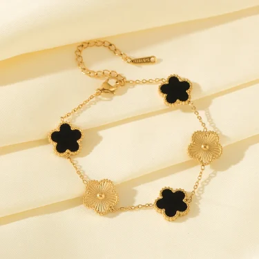 EILIECK 316L Stainless Steel Five Leaf Clover Bracelet For Women Trendy Black Flower Wrist Chain Gold Color Jewelry Holiday Gift 5