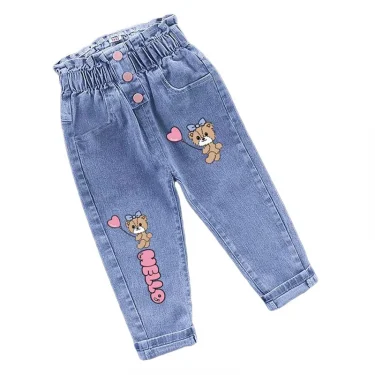 Winter Baby Girls Plush Denim Pants Toddler Kids Cartoon Butterfly Printing Jeans Children Fashion Leisure Keep WarmTrousers1-6Y 1