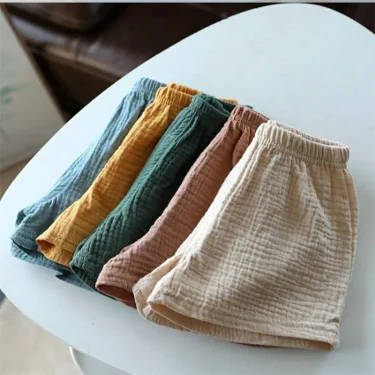 Cotton Linen Kids Girls Shorts Solid color Summer Boys Five-point Pants for Children's Baby Clothing 2