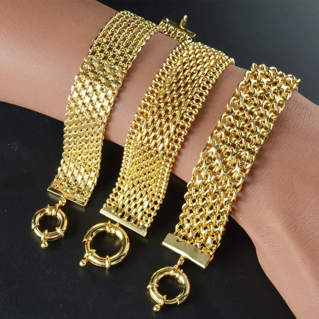 New 18MM wide copper chain bracelet unisex 18K gold plated wristband Miami Sidewalk bracelet Punk Hip Hop Jewelry party gift 3