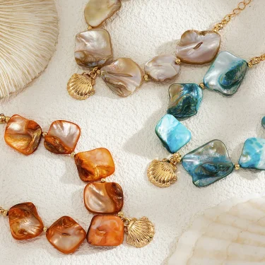 Boho Gold Color Metal Scallop Pendant Bracelet 2024 Women's Simple Color Stone Bead Bead Bead Girlfriend Fashion Beach Jewelry 5