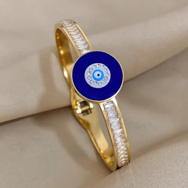 Fashion Turkish Evil Eyes Stainless Steel Bracelet Bangle For Women Unisex Enamel Lucky Blue Eyes Cuff Bracelets Wristband Gift 1
