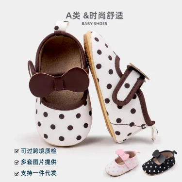 Baby Girl Polka Dot Cute Design Prewalker Shoes TPR Sole Non-slip High Quality Comfortable Indoor Outdoor Walking Shoes BZZ4179 1