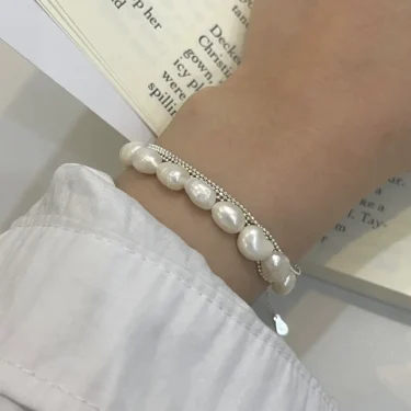 Fashion 925 Sterling Silver Pearl Bracelets for Women Vintage Korean Shining Multi-layer Round Bead Bracelets Party Jewelry Gift 2