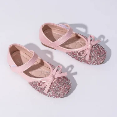 Kids Leather Shoe Spring Autumn Elegant Girls Party Shoes Fashion Sequins Bowtie Children Princess Shoes for Wedding Shallow 6