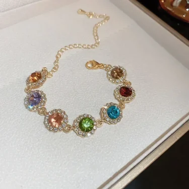 Luxurious Colorful Crystal Chain Bracelet For Women Fashion Personalized Daily Accessory Party Jewelry Birthday Anniversary Gift 2